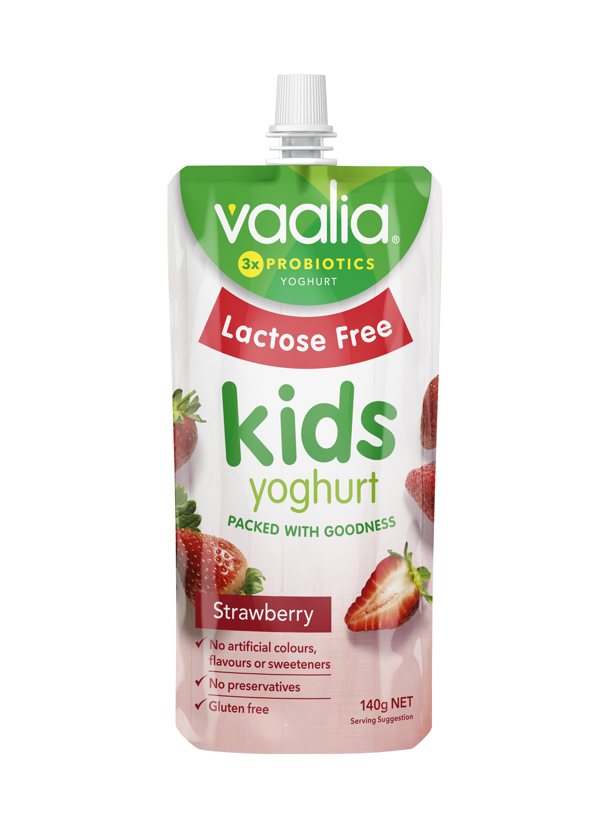 Vaalia Kids Yogurt Pouches Strawb LF Front